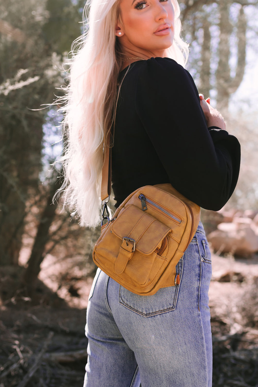 Khaki Vintage Multi Pockets Sling Bag