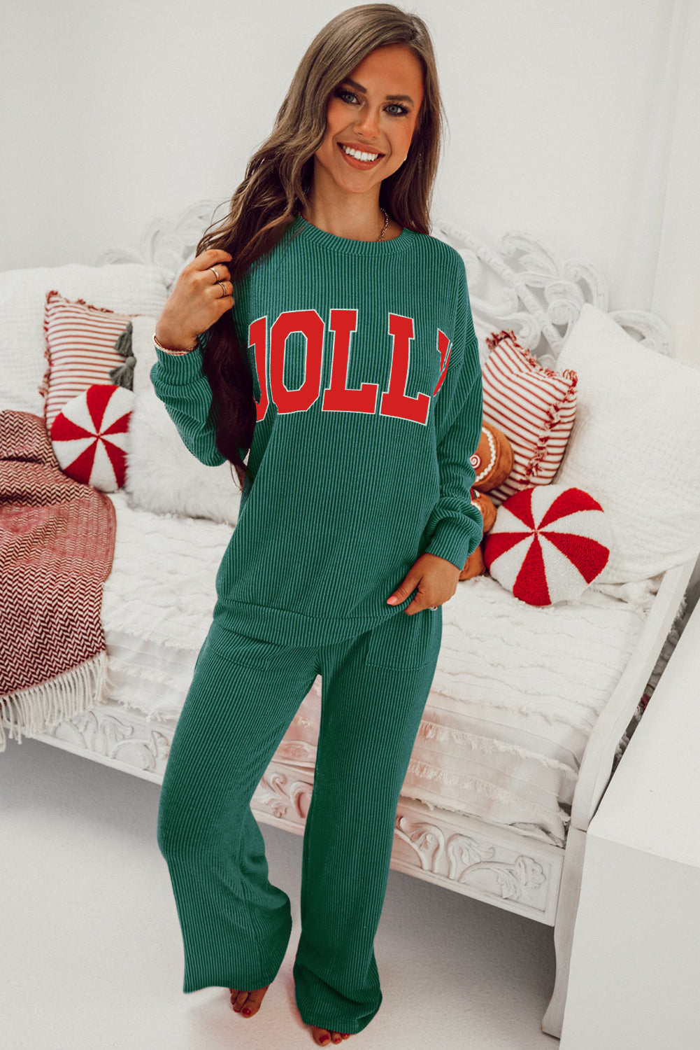 Evergreen JOLLY Corded Long Sleeve Top and Pockets Pants Set