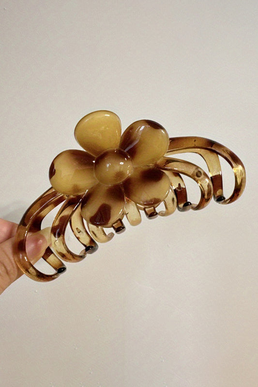 Thai Curry Amber Leopard Resin Flower Hair Claw Clip