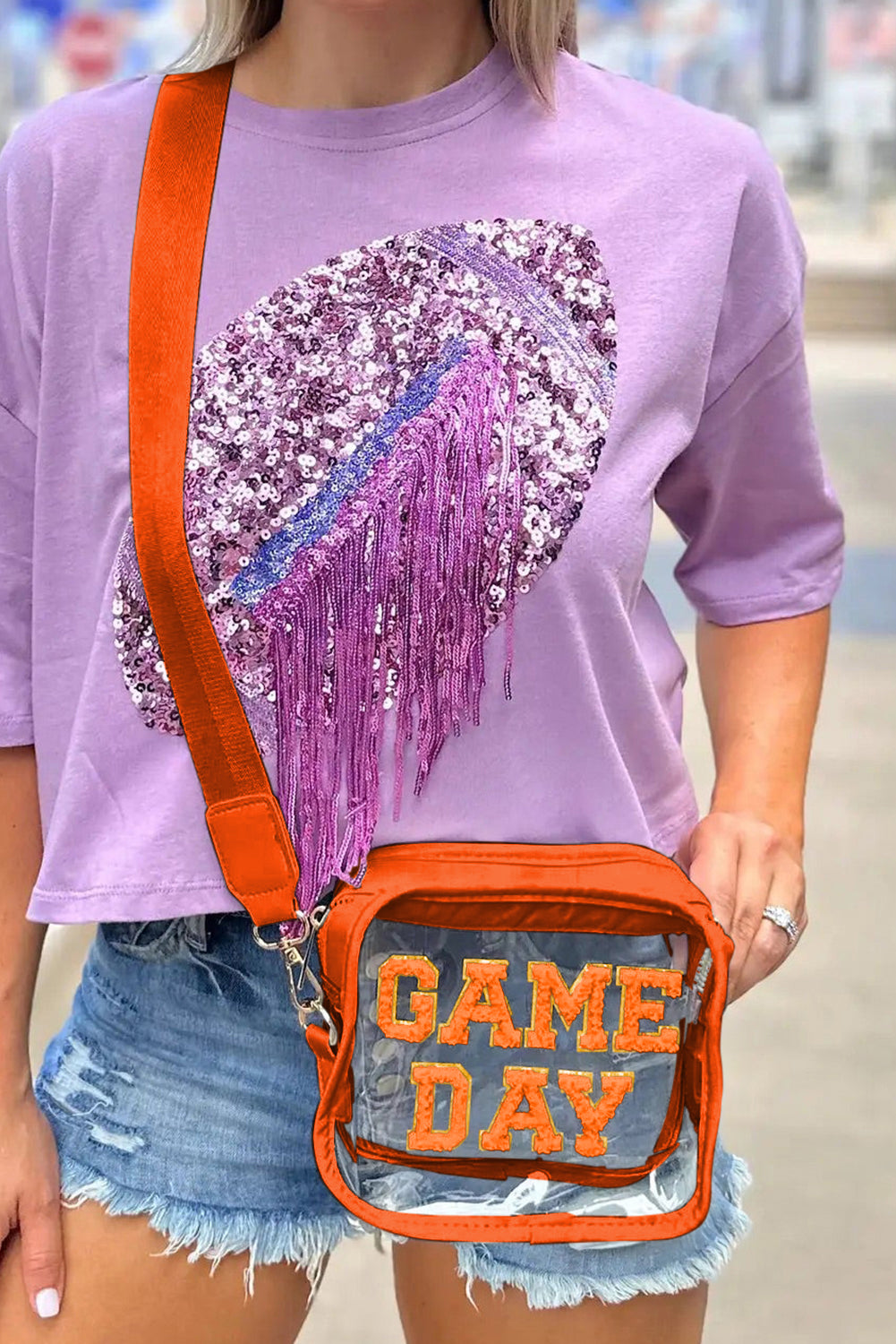 Orange GAME DAY Rugby Football Clear Shoulder Bag