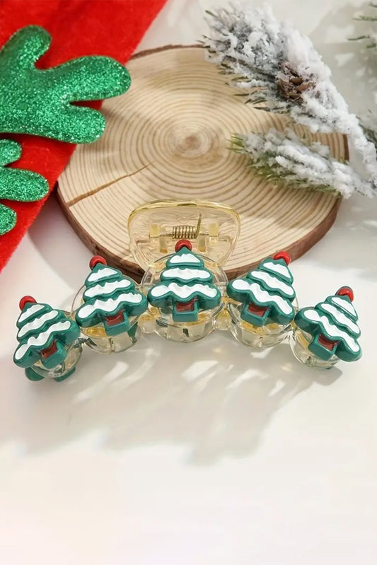 Dark Green Christmas Tree Detail Clear Hair Claw Clip