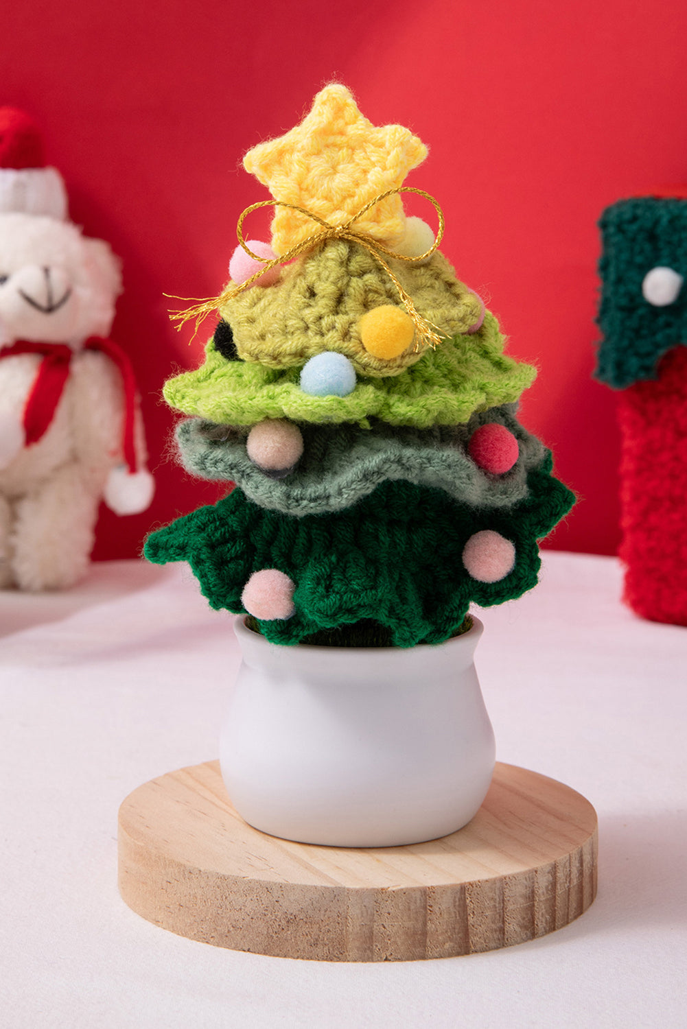 Light Green Crochet Christmas Tree with Pot Cute Home Decoration