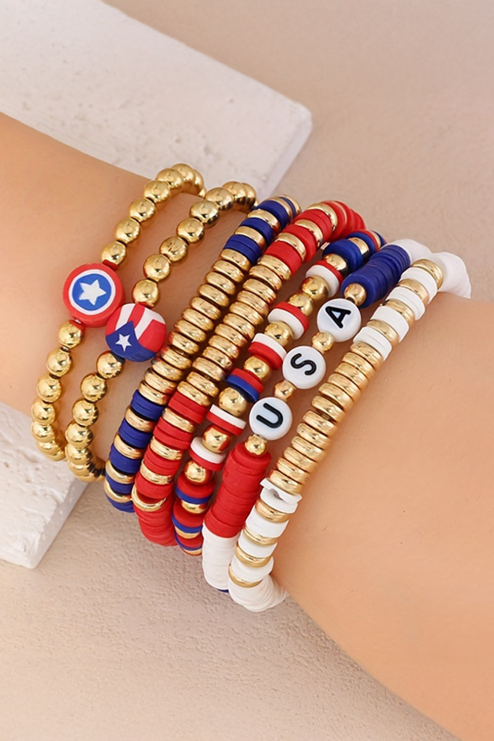 Gold USA Multi Beading Layered Bracelet