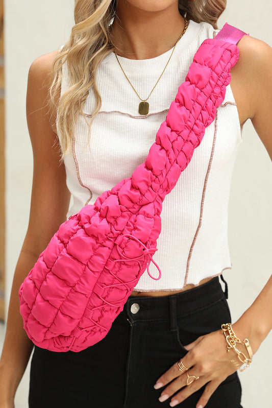 Bright Pink Marshmallow Quilted Drawstring Decor Sling Bag