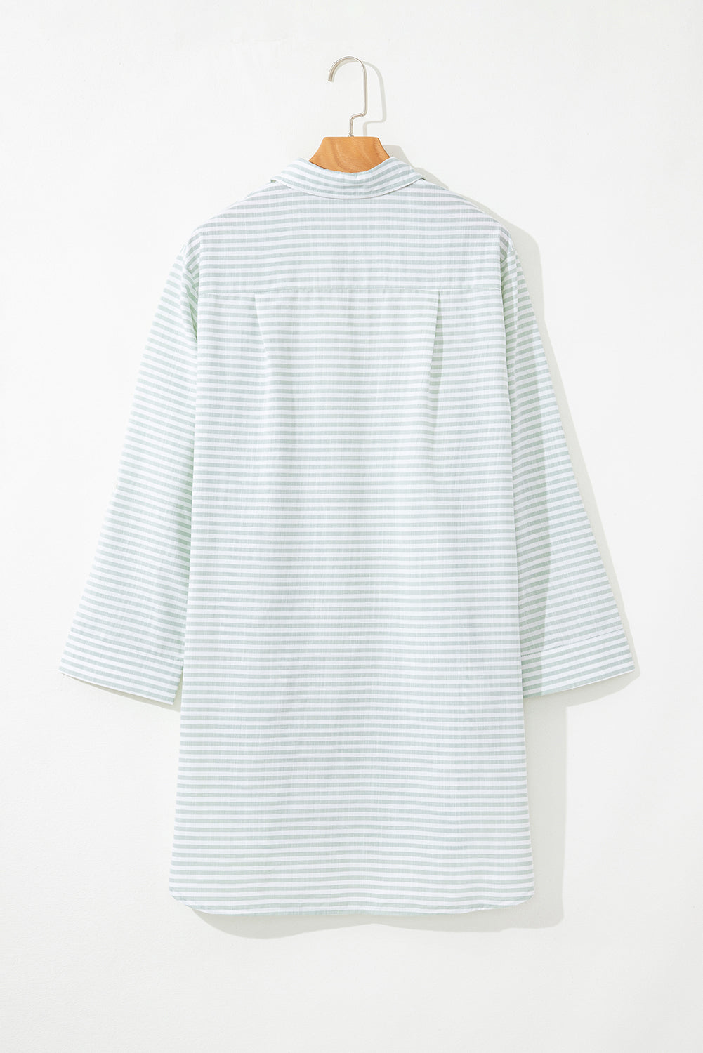 White Stripe Collared V Neck Chest Pocket Long Sleeve Beach Cover up