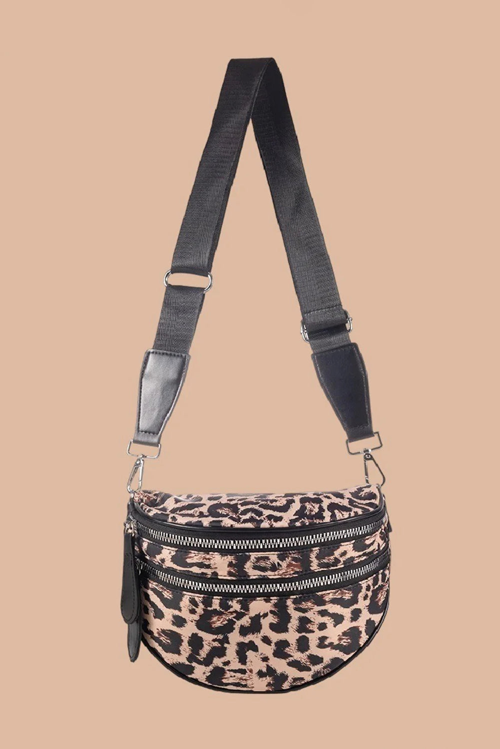 Coffee Camouflage Print Gold Chain Strap Double Zipper Crossbody Bag