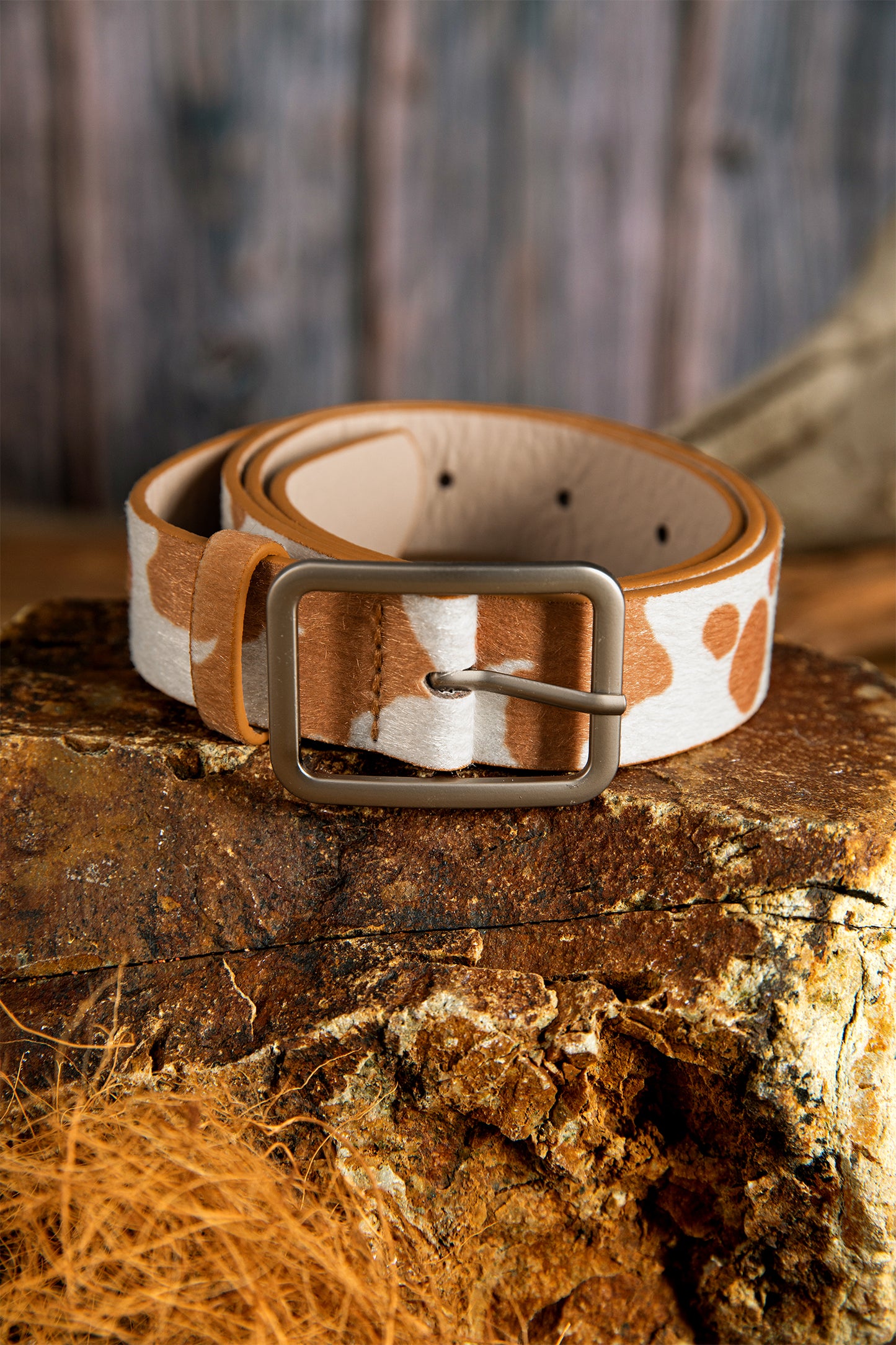 Jurassic Gold Animal Print Calf Hair PU Leather Belt