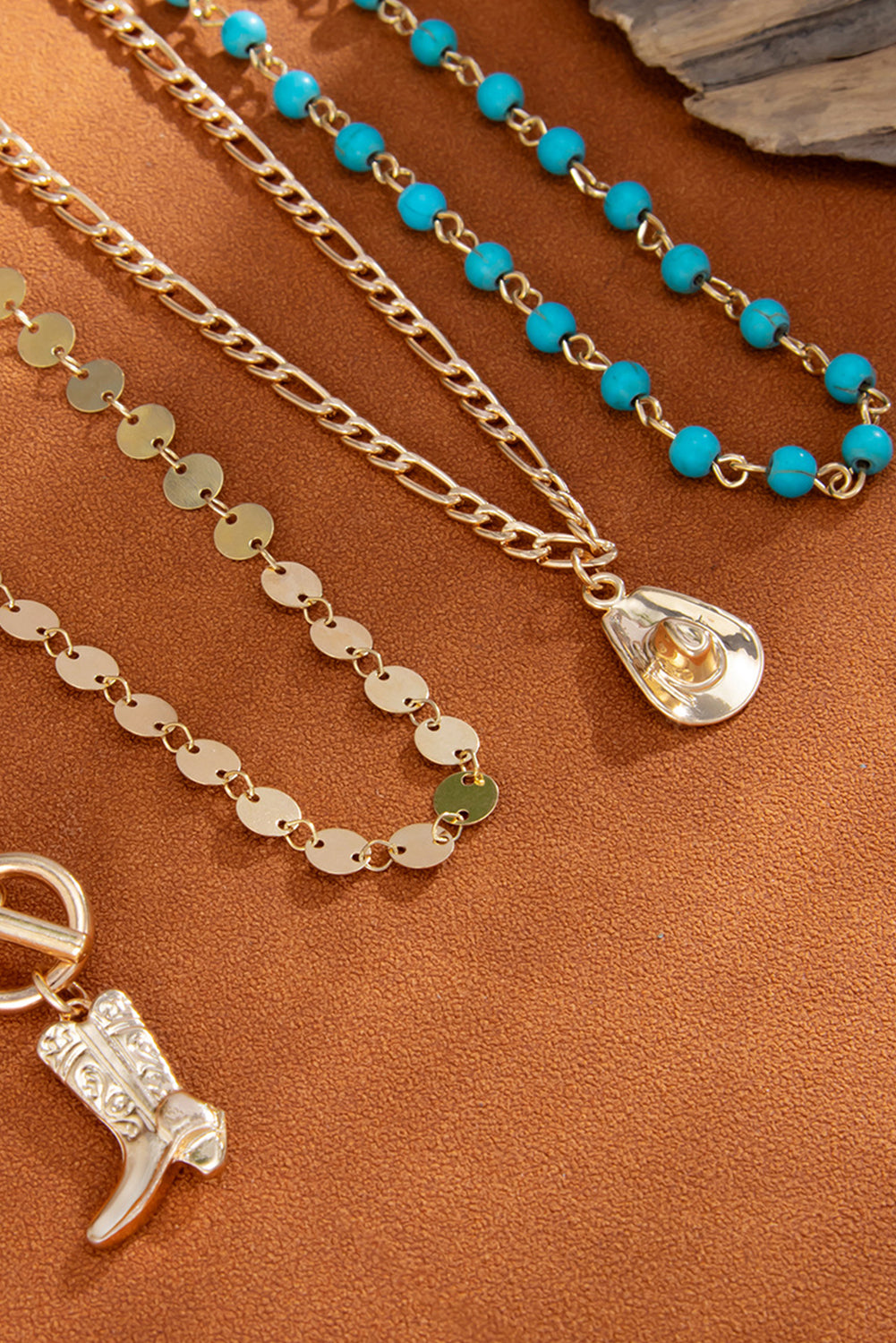 Gold Plated Cowgirl Fashion Turquoise Beading 4pcs Necklace Set