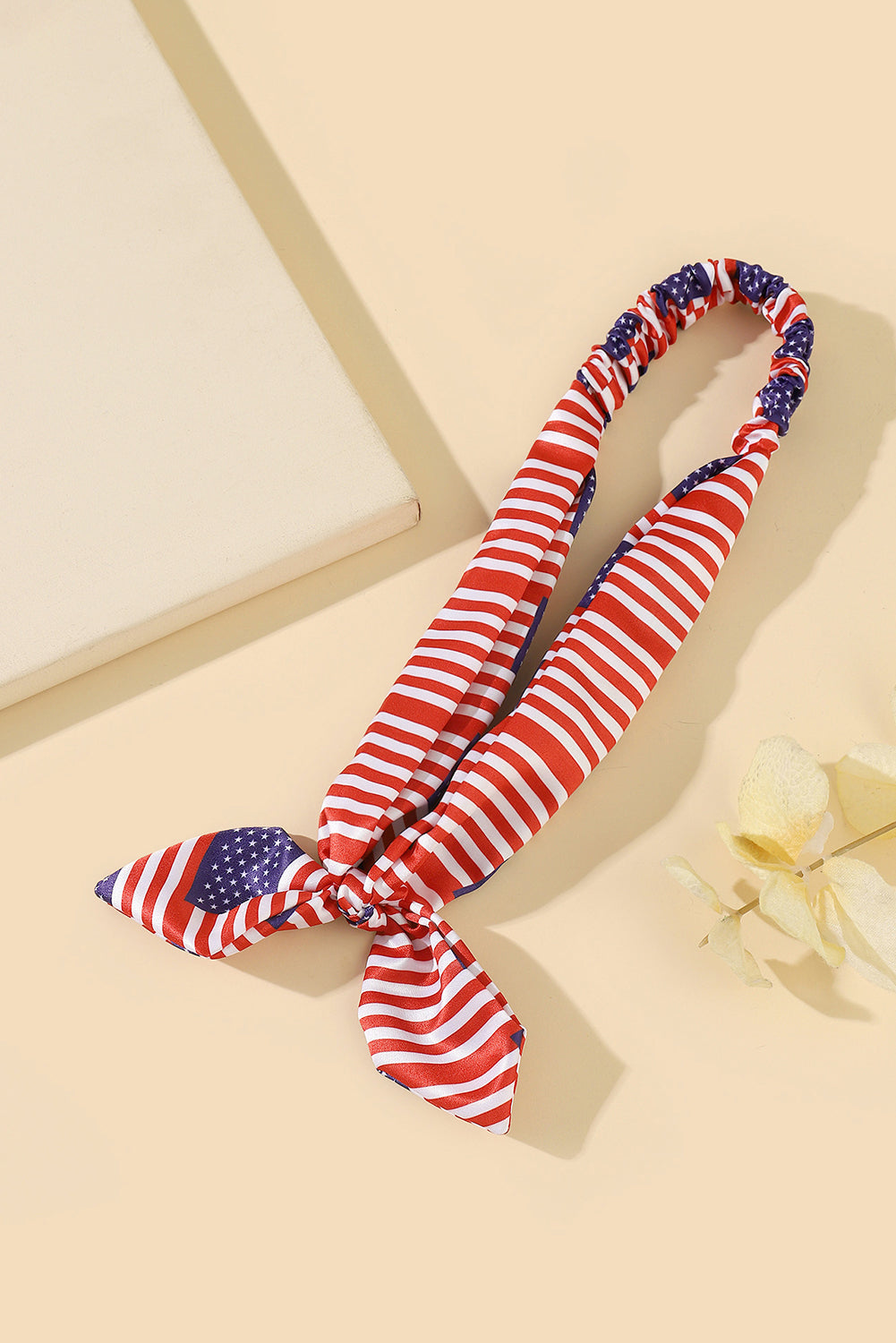 Fiery Red American Flag Bowknot Elastic Headband