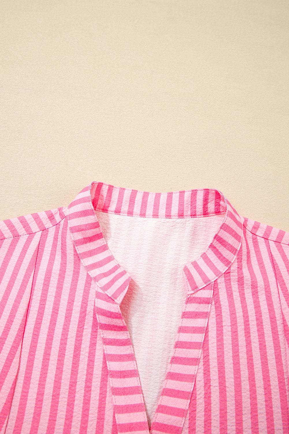 Pink Stripe Flare Sleeve Half Placket Tiered Flowy Mini Dress