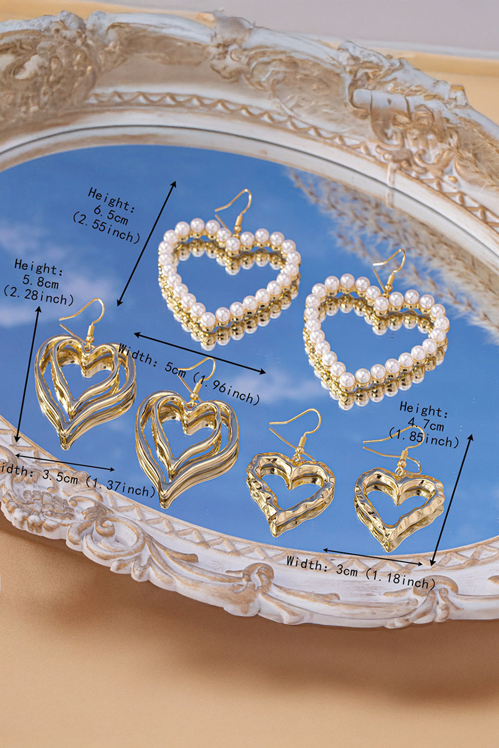 Gold Double Heart Shape Plated Alloy Dangle Earrings