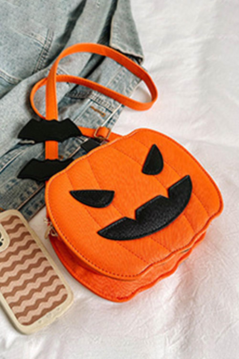 Carrot Devilish Halloween Pumpkin PU Leather Stitched Shoulder Bag