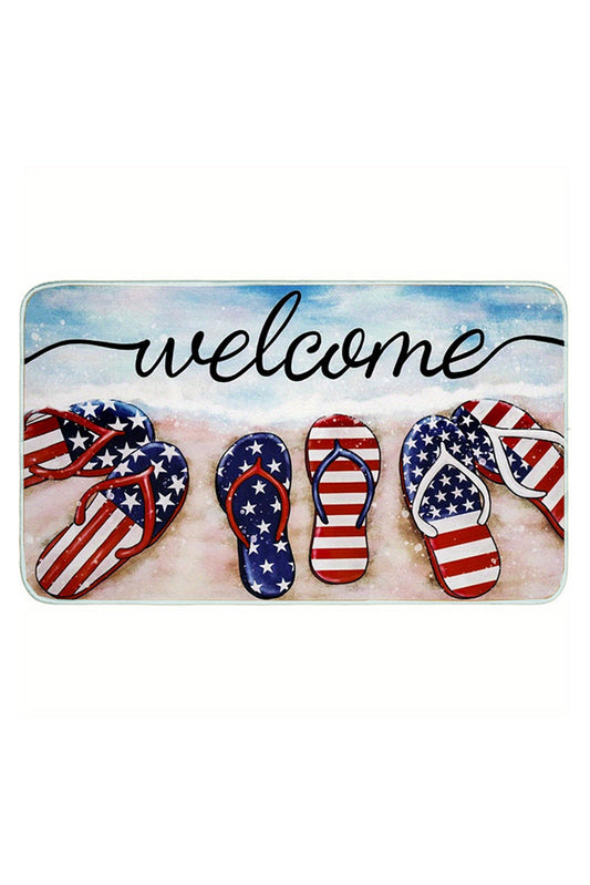 Dark Blue Welcome American Flag Slipper Print Entryway Mat
