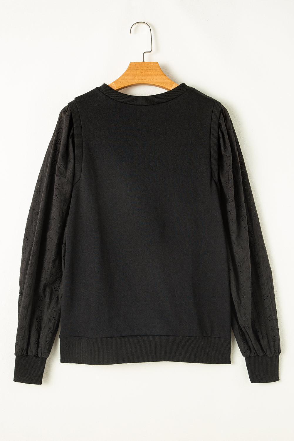 Black Textured Patchwork Round Neck Sweatshirt