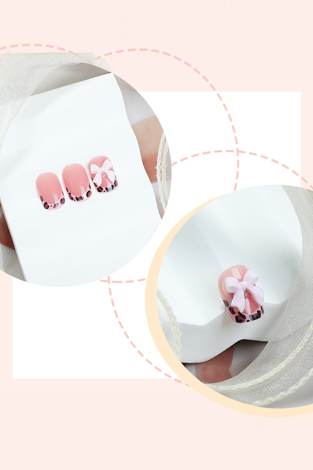 Pink Bow Decor Leopard Trim Nail Stickers