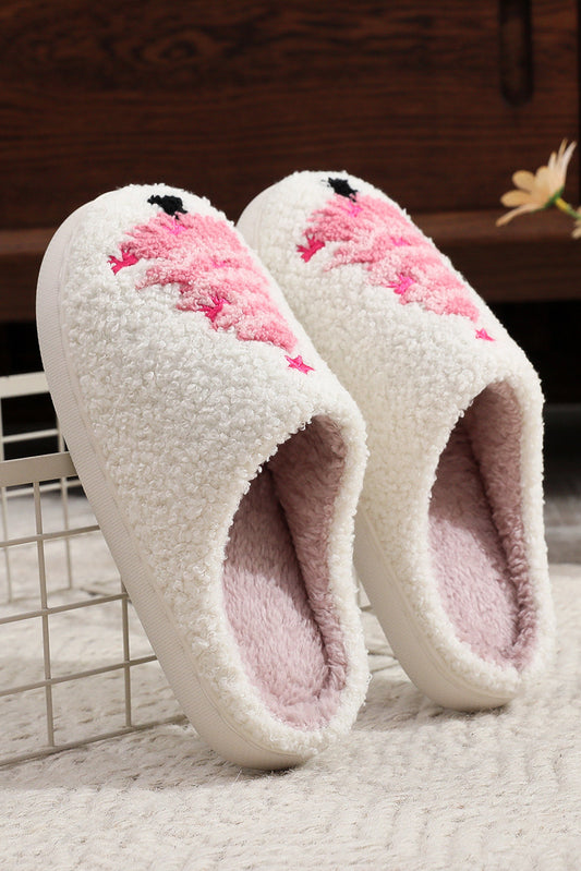 White Plush Christmas Tree Color Contrasted Liner House Slippers