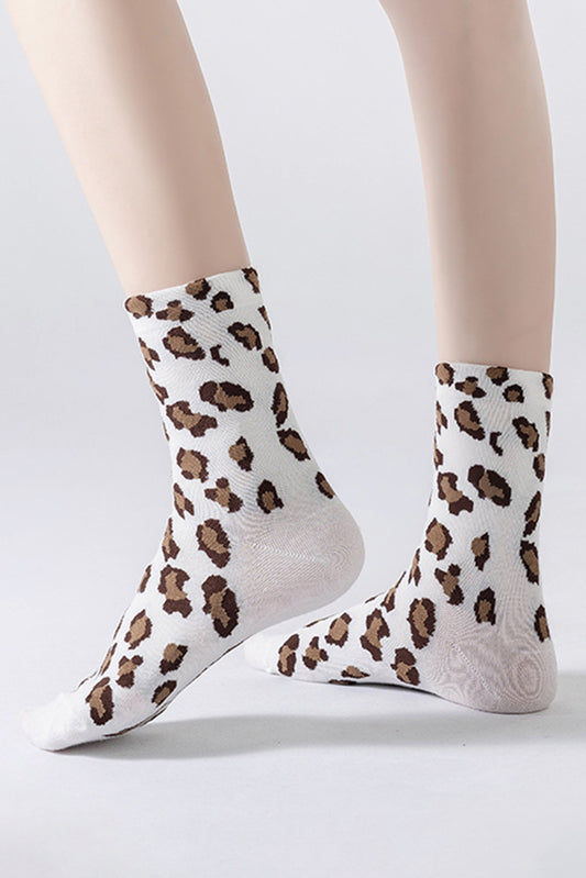 White Leopard Print Polyester Cotton Socks