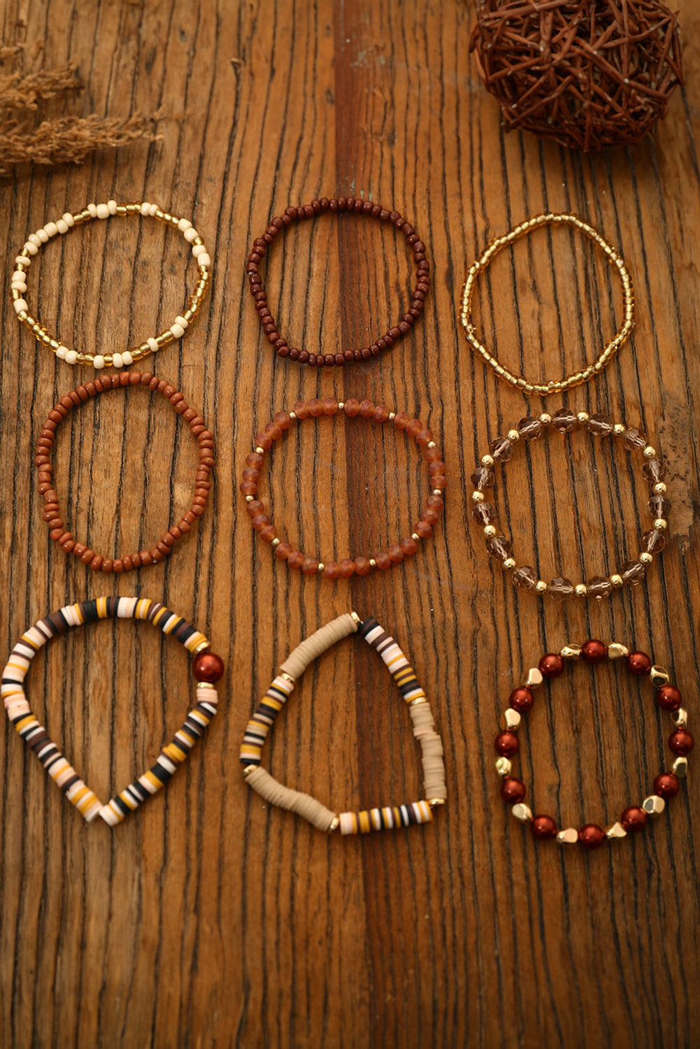 Camel Vintage Beaded 9 Piece Bracelet Set