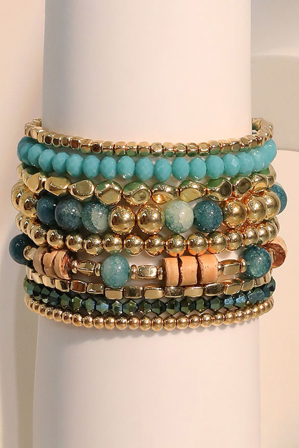 Gold Boho Beaded Multi Layer Elastic Bracelet Set