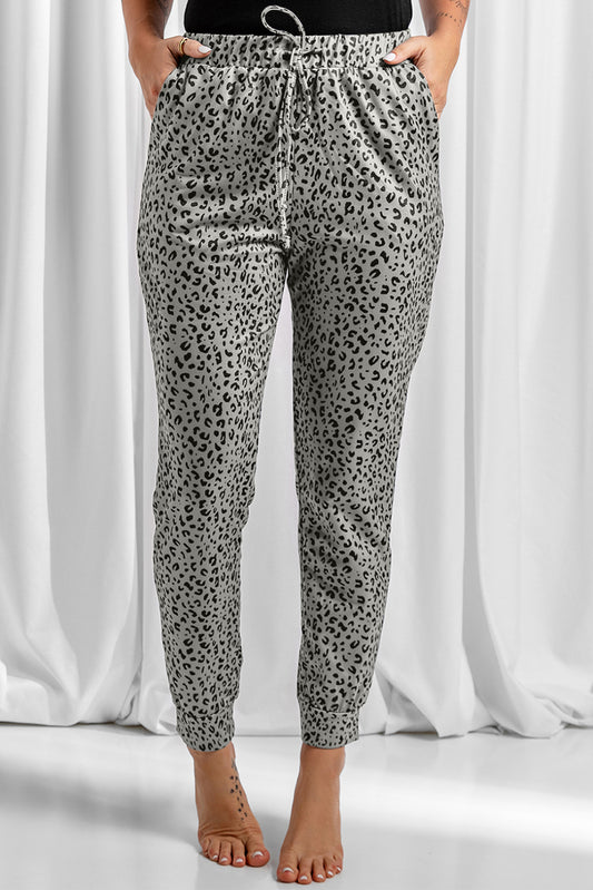 Khaki Leopard Elastic Waist Casual Joggers