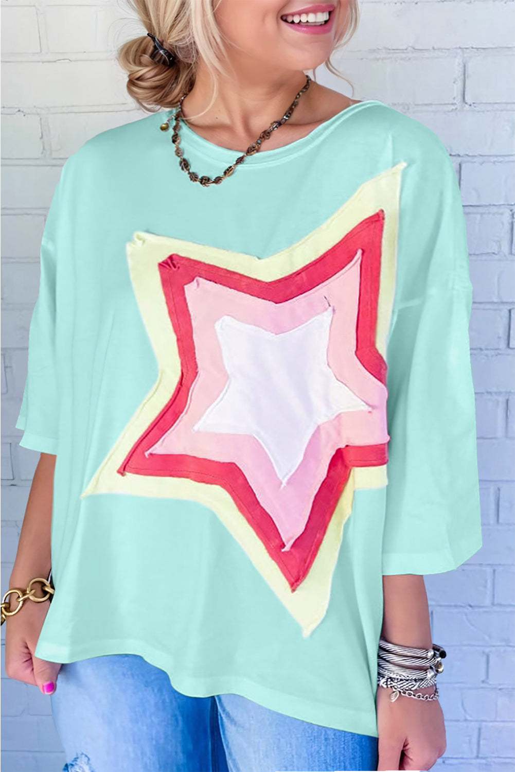 Moonlight Jade Colorblock Star Patch Plus Size Tunic