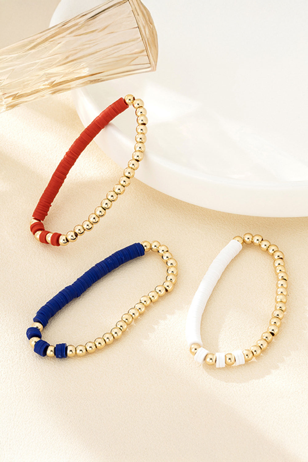 Gold US Flag Theme Beaded Triple Layer Bracelets
