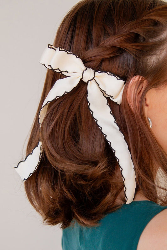 White Contrast Trim Colorblock Bowknot Hair Pin