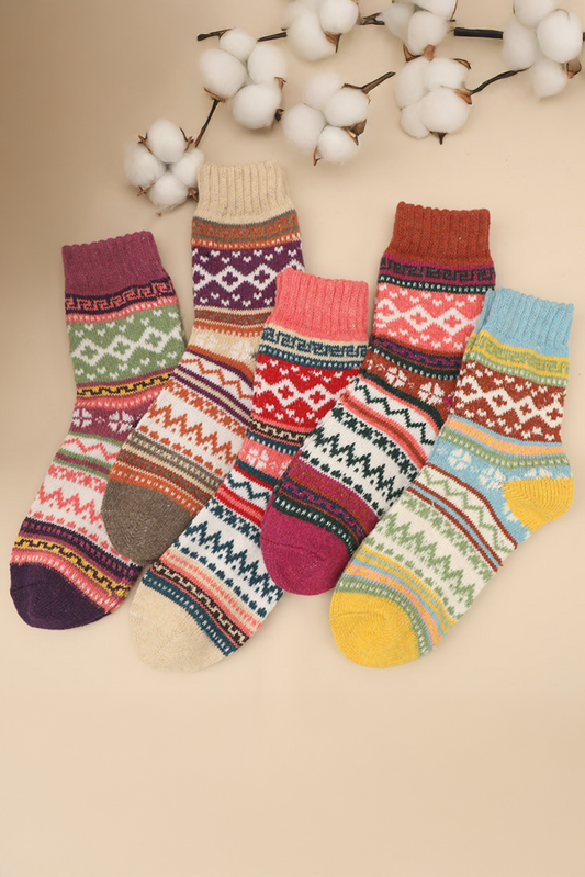 Camel 5pcs/set Bohemian Pattern Soft Crew Socks