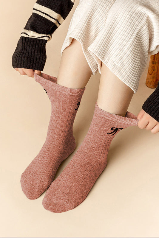 Gossamer Pink Bowknot Detail Ribbed Winter Stockings