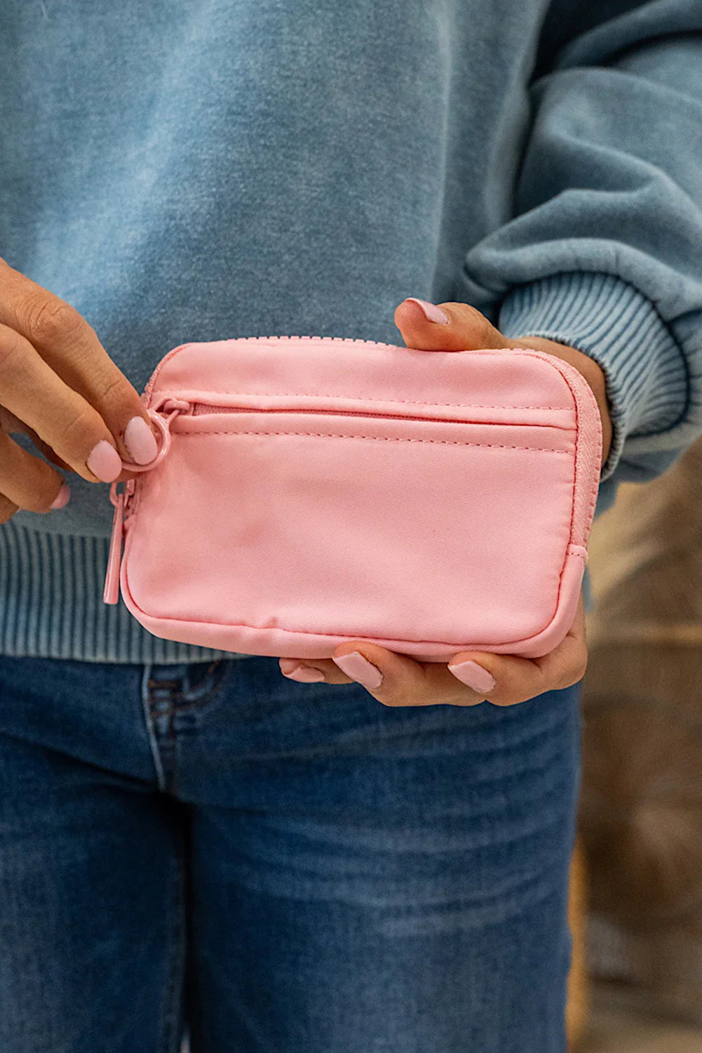 Pink Transparent ID Window Coin Storage Wrist Bag