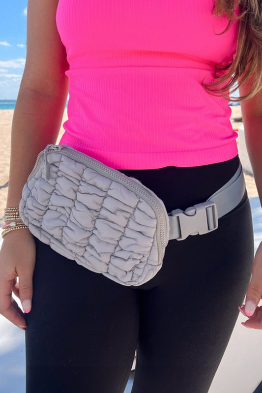 Gray Quilted Puffer Belt Bag Fanny Pack