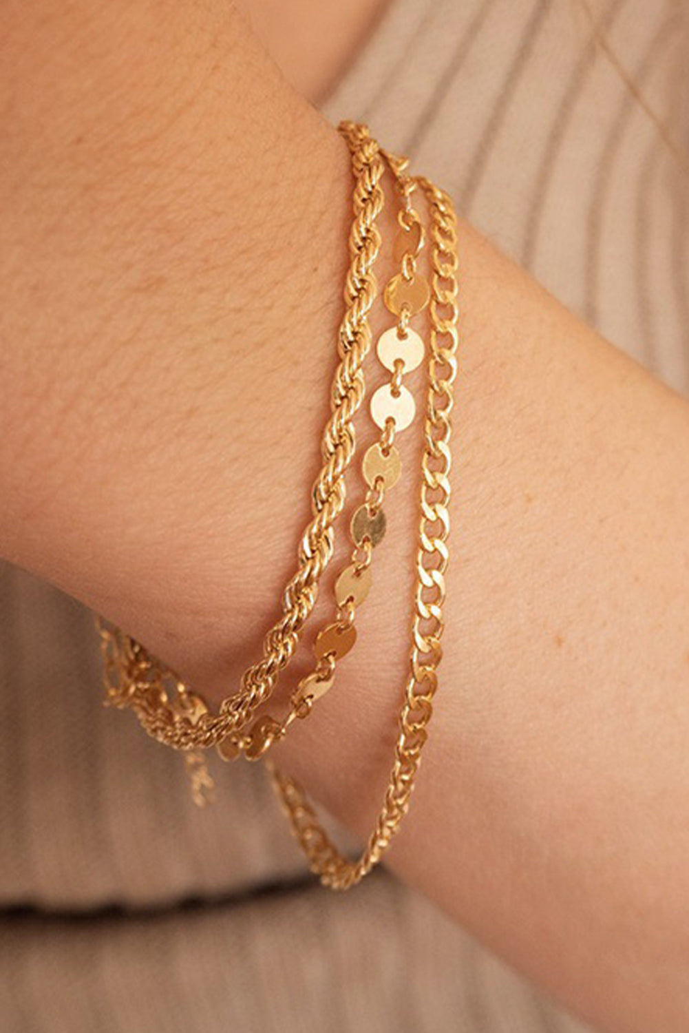 Gold 3Pcs Disc Plated Adjustable Chain Bracelet Set