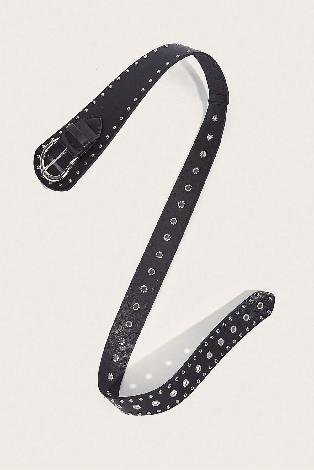 Black Vintage Studded PU Leather Wide Waist Belt