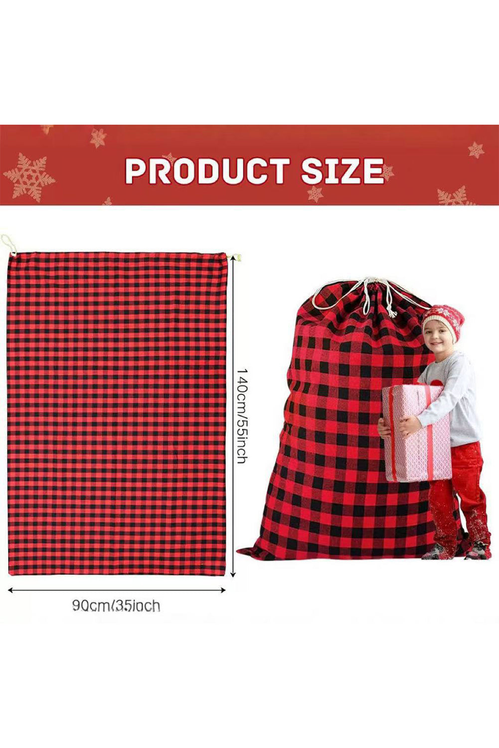 Fiery Red Retro Plaid Reusable Christmas Gift Bag