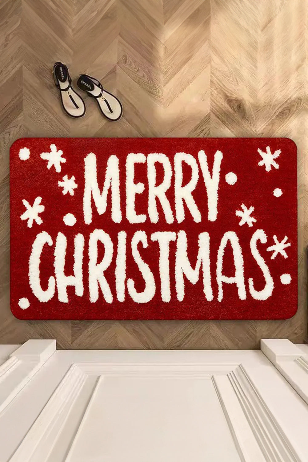 Fiery Red 40*60cm Merry Christmas Print Absorbent Microfiber Entrance Mat