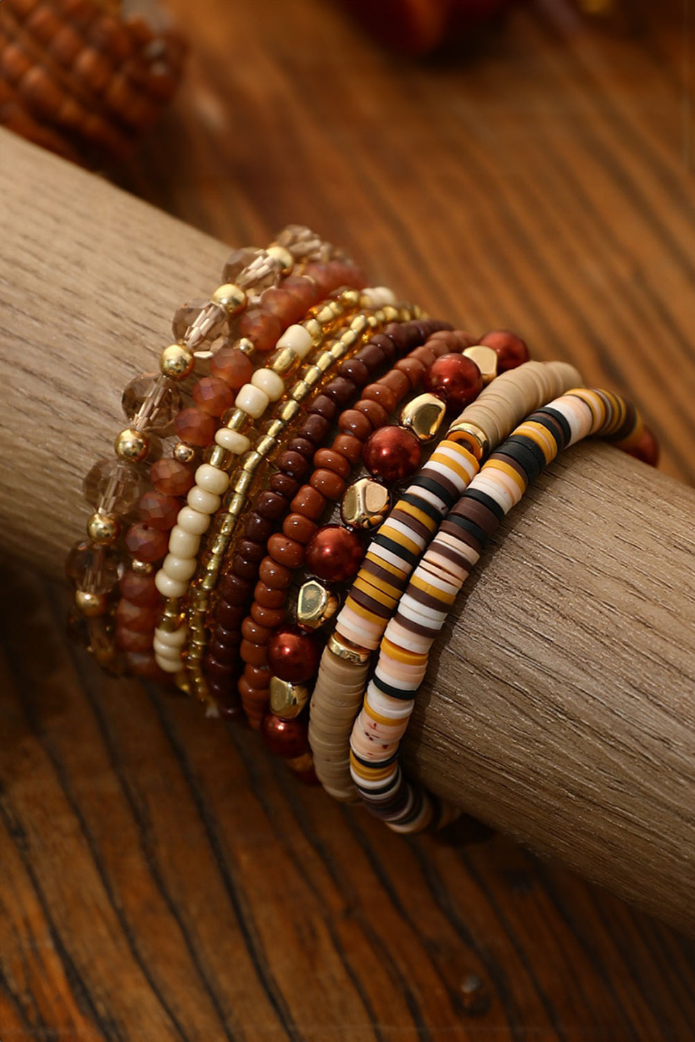 Camel Vintage Beaded 9 Piece Bracelet Set