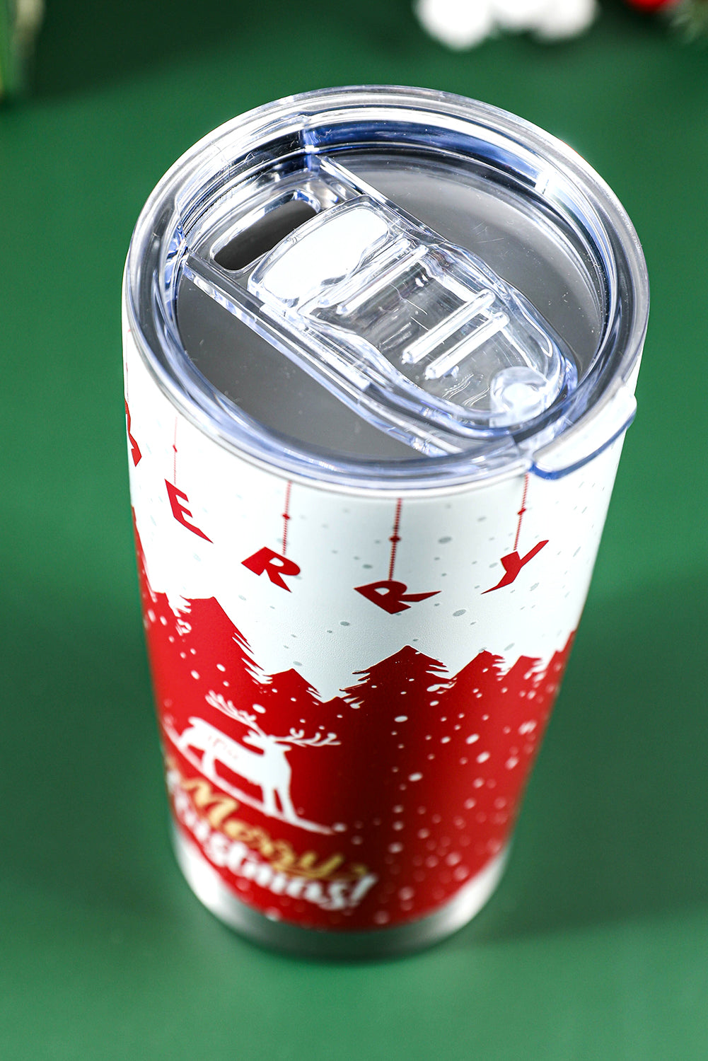 Fiery Red Christmas Tree Elk Print Stainless Steel Tumbler 20 OZ