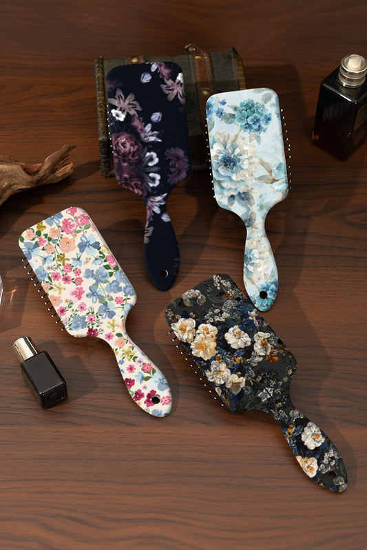 White Floral Print Large Paddle Air Cushion Comb