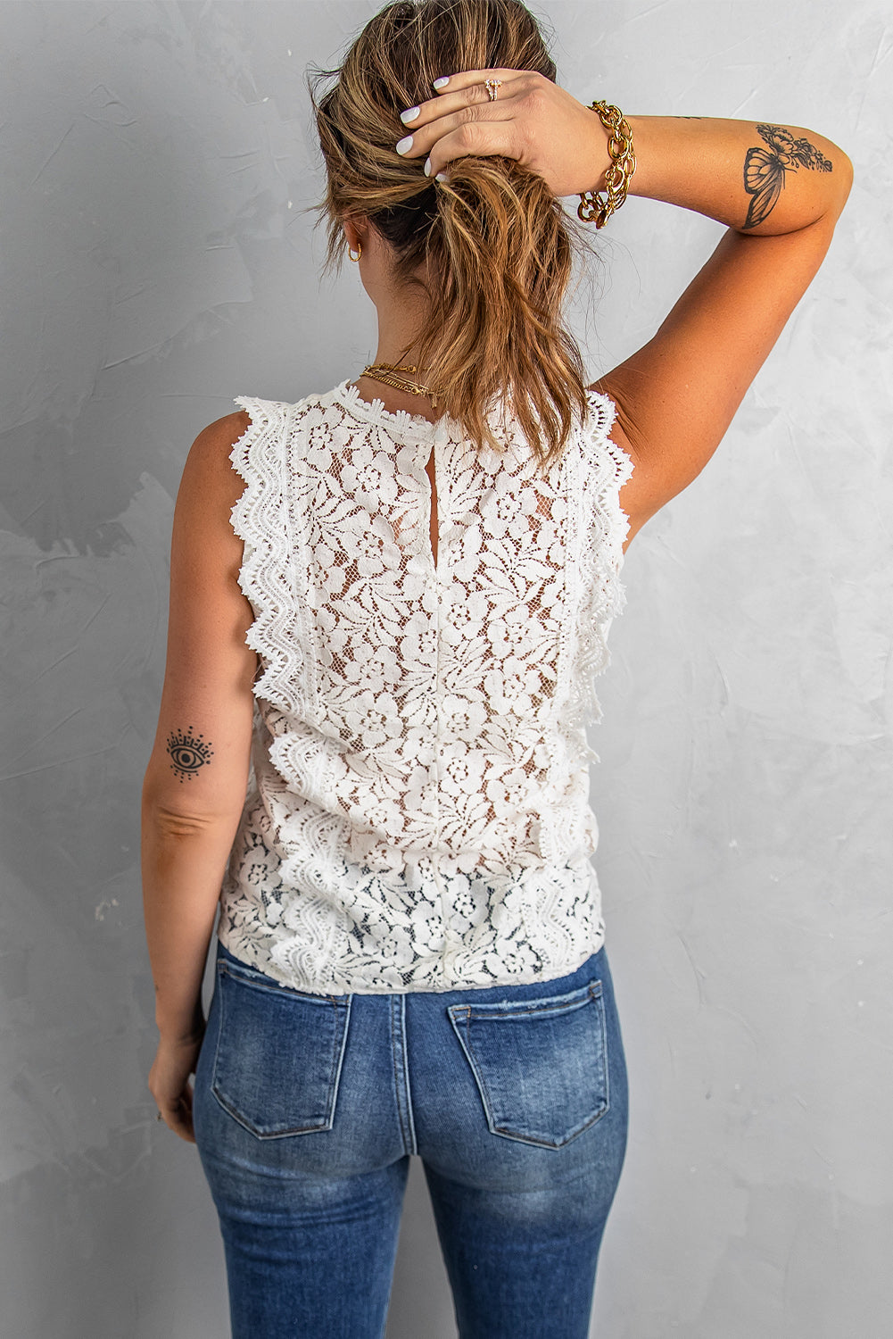 White Lace V Neck Tank Top