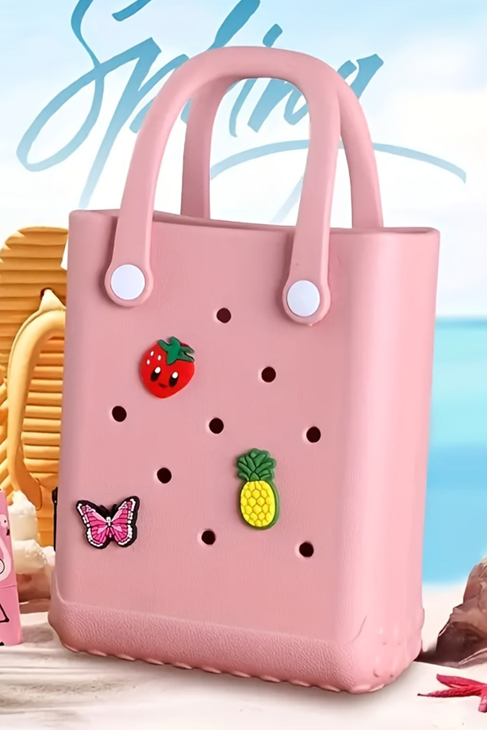 Apricot Pink Waterproof EVA Random Decorations Hollow Tote Bag