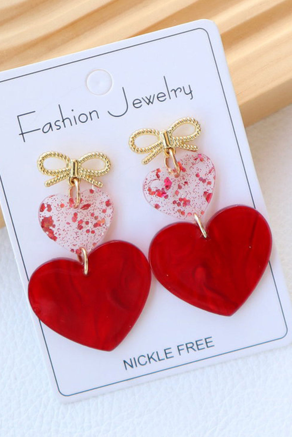 Fiery Red Bow Knot Heart Shape Dangle Earrings