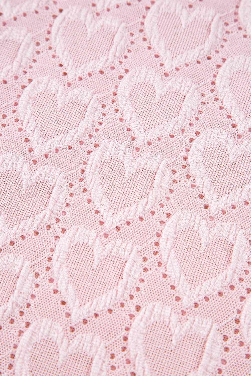 Gossamer Pink Heart Jacquard Flare Sleeve Mock Neck Fitted Top