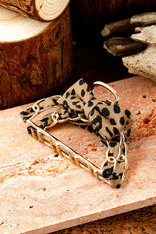 Camel Leopard Print Bow Decor Alloy Hair Claw Clip