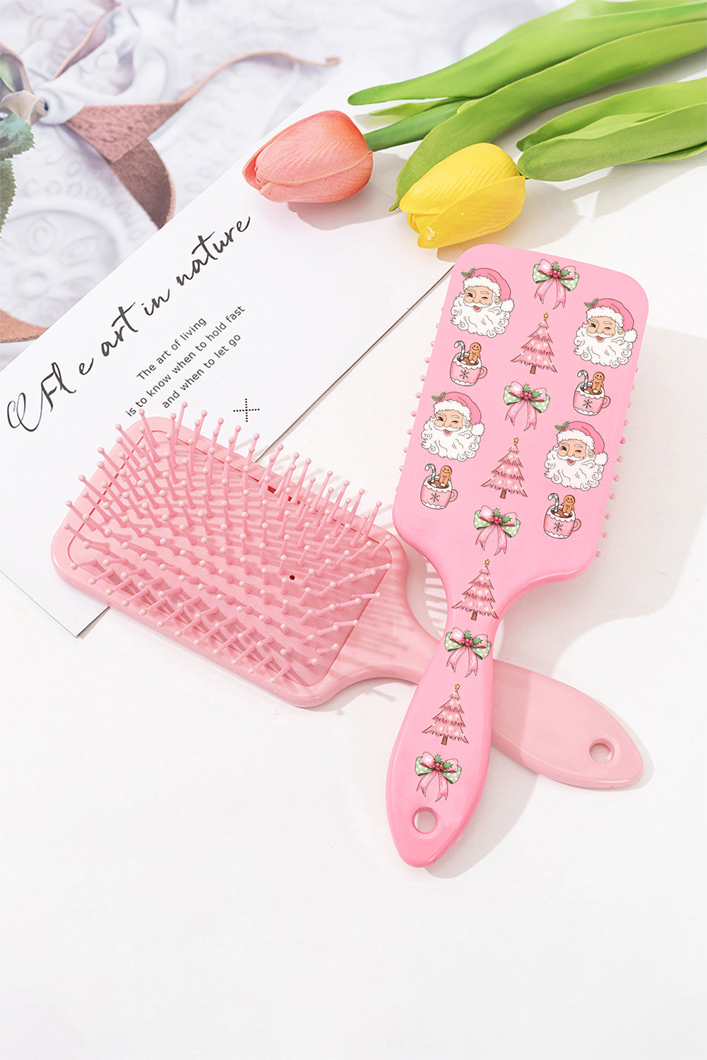 Pink Sweet Santa Christmas Elements Printed Air Cushion Comb