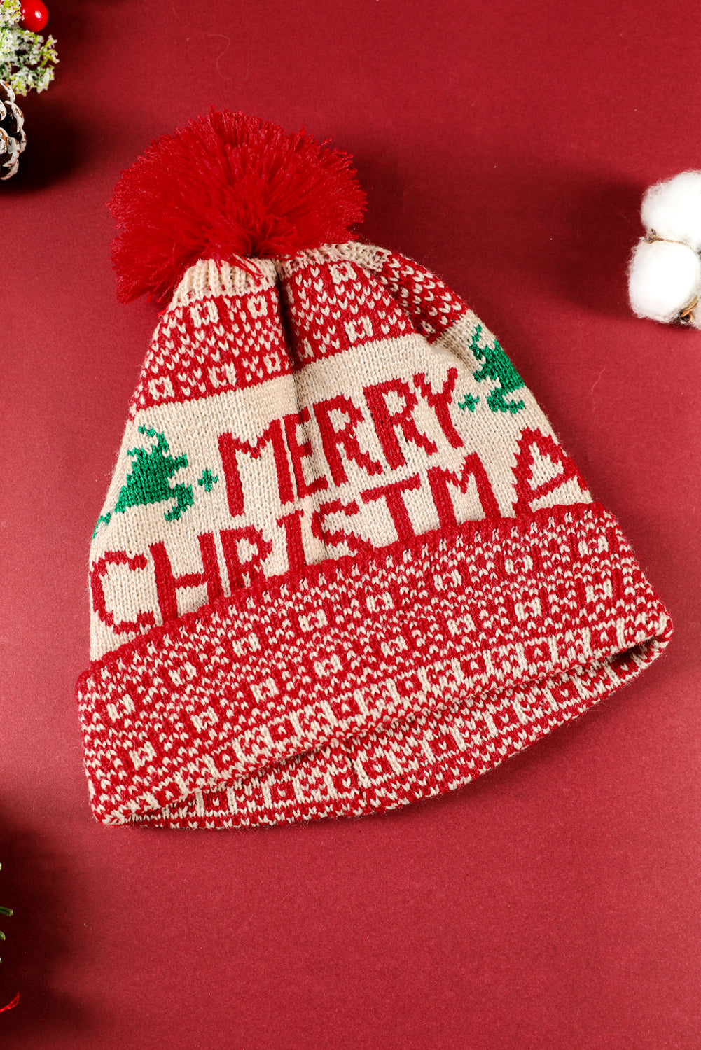 Fiery Red MERRY CHRISTMAS Winter Beanie Hat