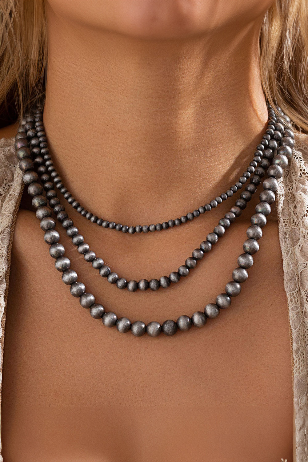 Bristol Black 3pcs Antique Beaded Tribal CCB Necklace Set