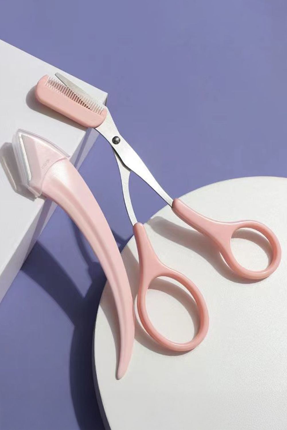 Light Pink 2pcs Eyebrow Trimming Tool Set