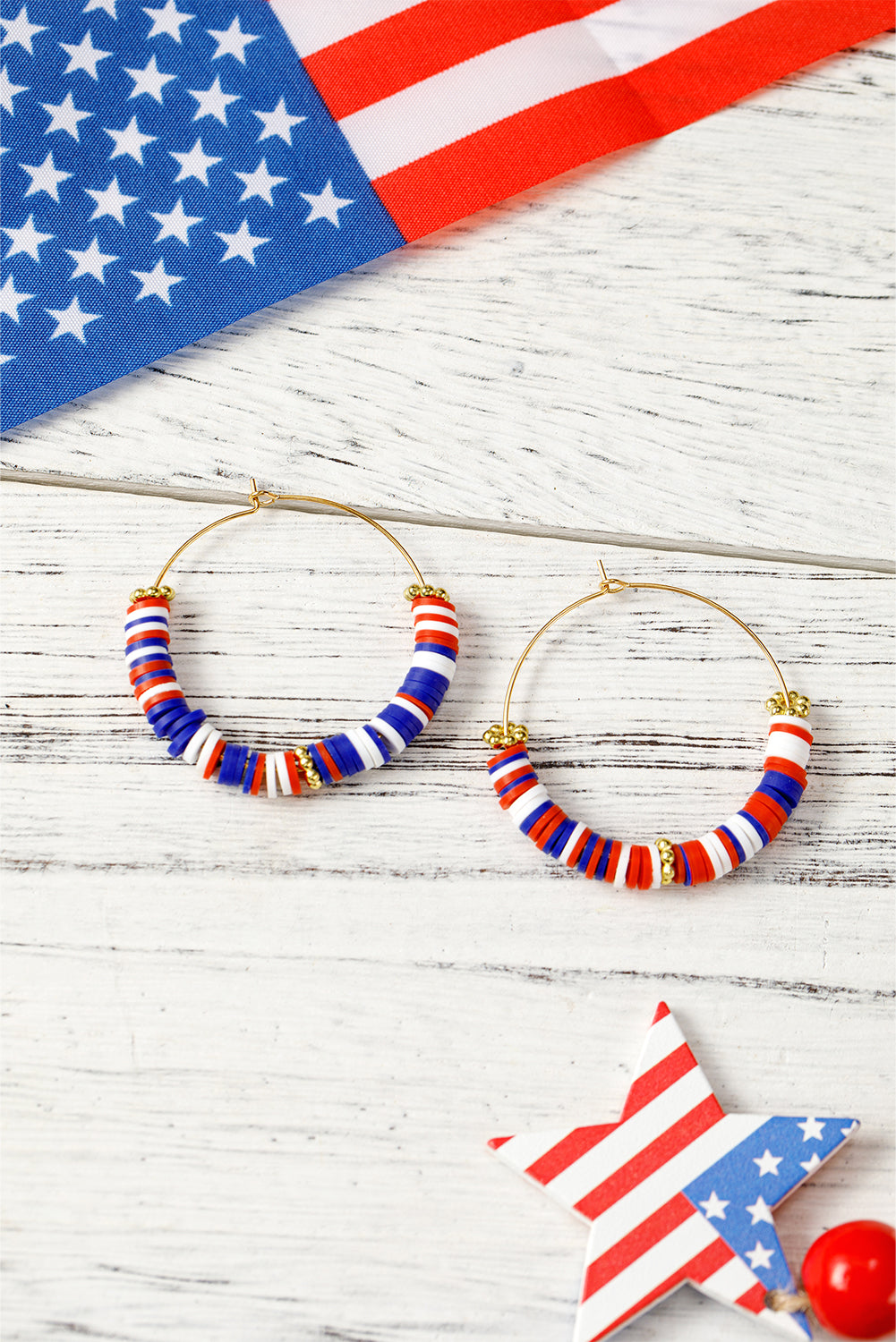 Dark Blue American Flag Inspired Beaded Large Hoop Earrings