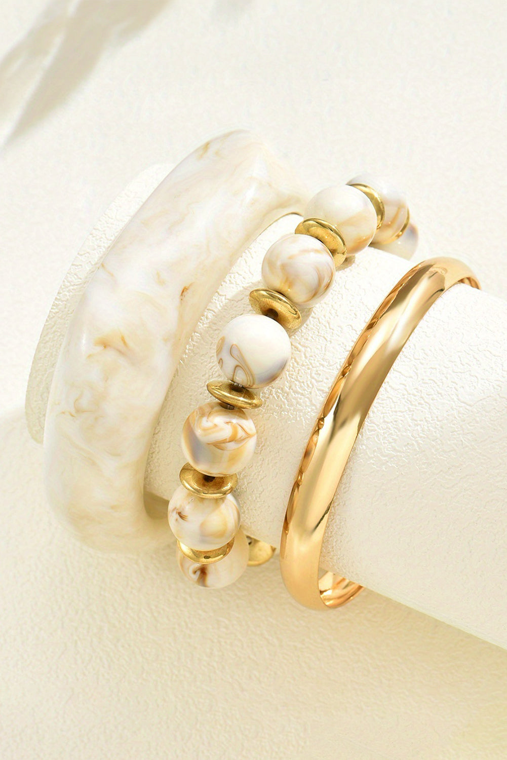 White Sand Beach Bangle Gold Plated 3pcs Bracelet Set