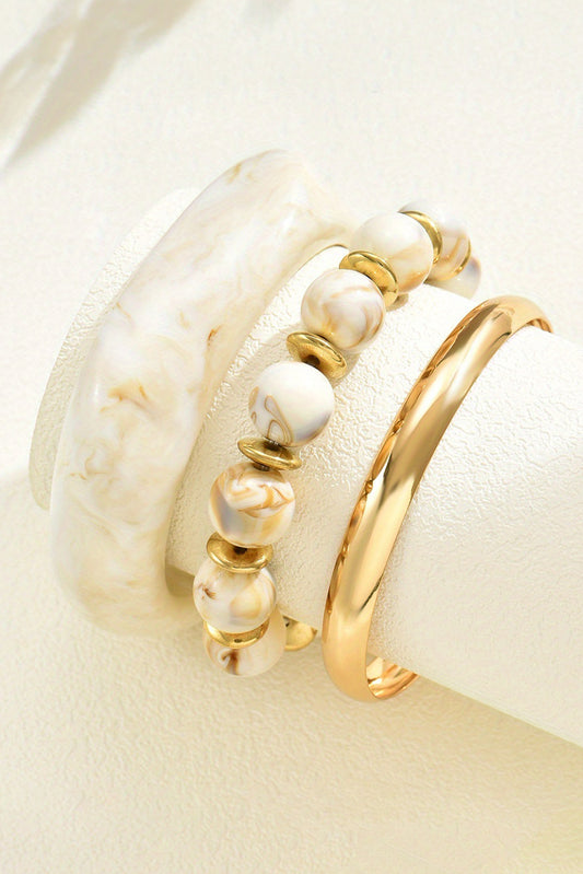 White Sand Beach Bangle Gold Plated 3pcs Bracelet Set